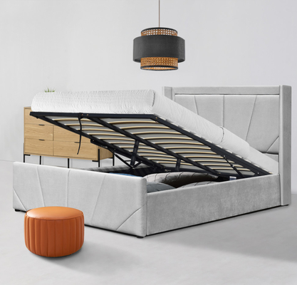 Easy Assemble Gas Lift Storage Bed With Wing Headboard