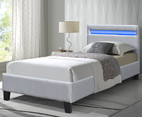 Single Size Linen Fabric Upholstered Bed With Lights CE / BSCI