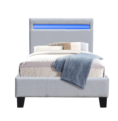 Single Size Linen Fabric Upholstered Bed With Lights CE / BSCI