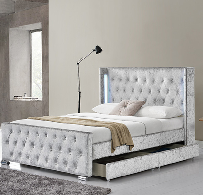 Tufted Buttons Queen Upholstered Storage Platform Bed Four Drawers