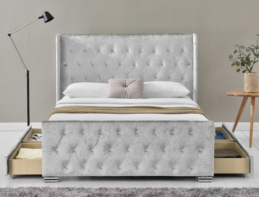 Tufted Buttons Queen Upholstered Storage Platform Bed Four Drawers
