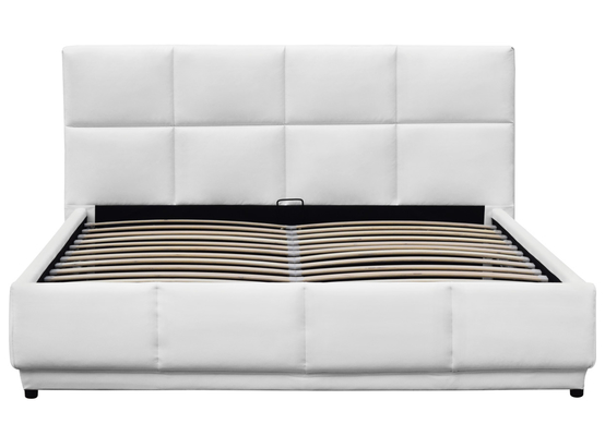 Optional Size White Faux Leather Gas Lift Upholstered Bed Upholstered Frame With Storage and Led