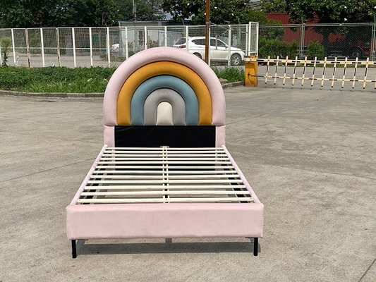 Children Upholstered Bed Frame Rainbow Shaped Headboard Foundation Platform Design