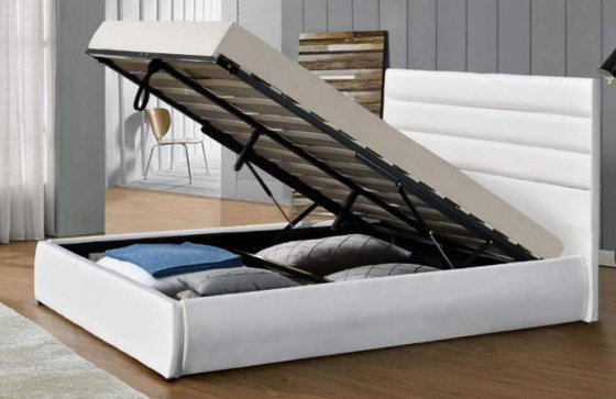 Optional size White Upholstered Bed Frame with storage for sleep comfortable