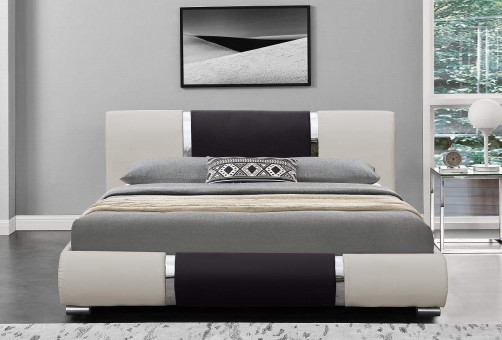 Upholstered Full Size Platform Bed, Faux Leather Bedframe with Headboard, Save Space