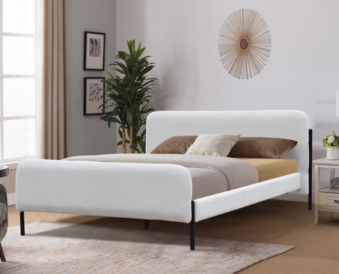 King Size Oem Low Profile Upholstered Bed White Color For Bedroom