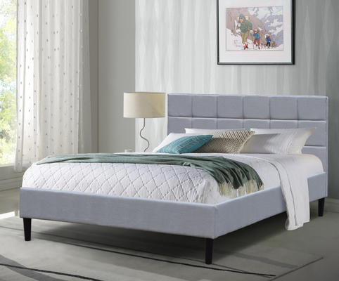 Double Size Low Profile Upholstered Bed Frame Linen Grey Fabric 8 Inch Legs