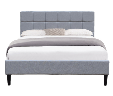 Double Size Low Profile Upholstered Bed Frame Linen Grey Fabric 8 Inch Legs