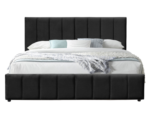 Black Velvet Fabric King Size Gas Lift Bed Wooden Frame