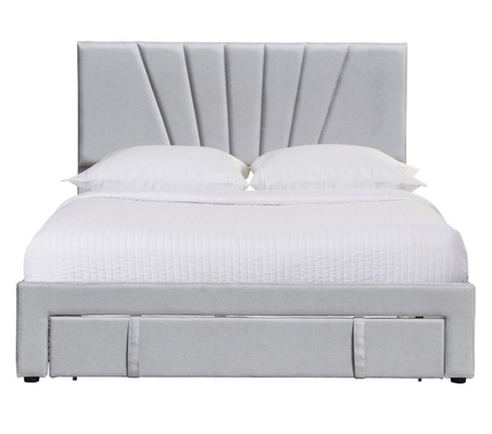 80 X 60 Inch Upholstered Bed Frame Queen Size Linen Fabric Drawer On Footboard