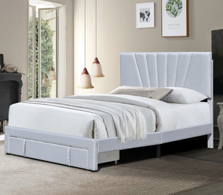 80 X 60 Inch Upholstered Bed Frame Queen Size Linen Fabric Drawer On Footboard