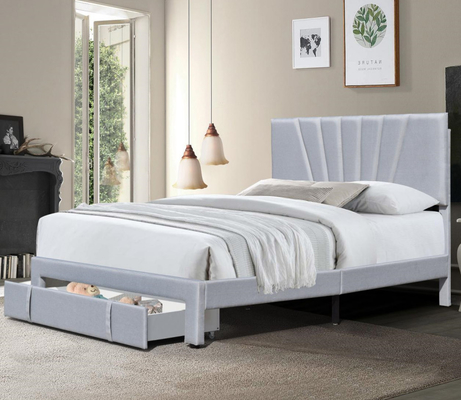 80 X 60 Inch Upholstered Bed Frame Queen Size Linen Fabric Drawer On Footboard