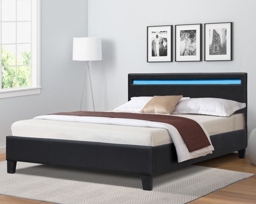 Double Size Leather Led Upholstered Bed For Modern Bedroom