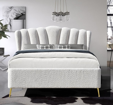 White Boucle Fabric Gas Lift Storage Bed With Four Metal Strong Feet