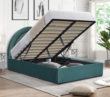 Detail Oriented Gas Lift Storage Bed Curved Shape Rainbow Headboard Grey Fabric