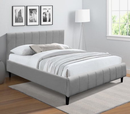 Double Grey Fabric Bed Frame With Wooden Slatted Base