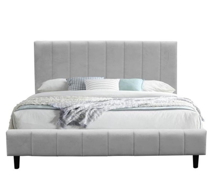Double Grey Fabric Bed Frame With Wooden Slatted Base