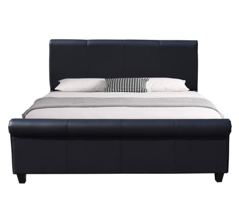 Versatile Upholstered Bed Frame King Size Black Faux Leather Sleigh Headboard Footboard