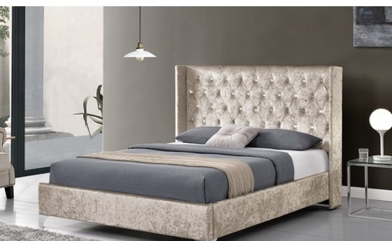 CE  Upholstered Bed Frame Plywood King Size Bed Frame With Wings