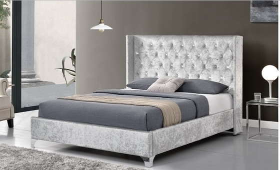 CE  Upholstered Bed Frame Plywood King Size Bed Frame With Wings