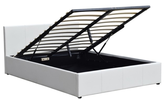 Various Colors  Gas Lift Storage Bed PU Leather Upholstered Plywood Bed Frame