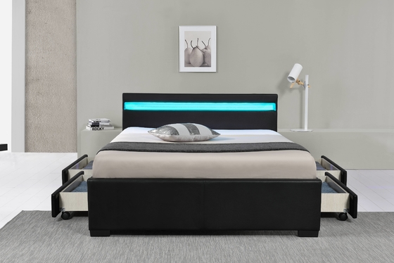 LED Upholstered Bed Has Led Lights To Help You Sleep And Contains Four Storage Drawers