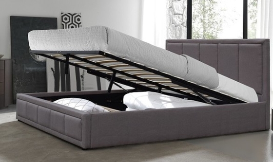 Factory Price Dark Grey Double Size Linen Fabric Wood Upholstered Bed
