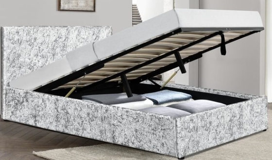 Sliver  Crushed Velevt  Gas Lift Bed Frame  For Bed