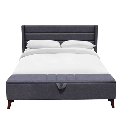 Gray Solid Back Tufted Queen Storage Bed Comfortable For Sleep FSC