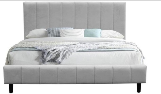 Grey Upholstered  Bed Frame With Fabric Material
