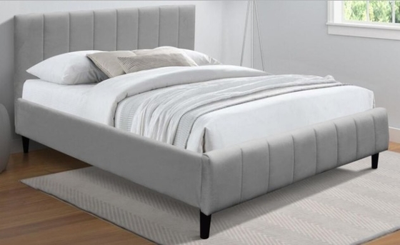Grey Upholstered  Bed Frame With Fabric Material
