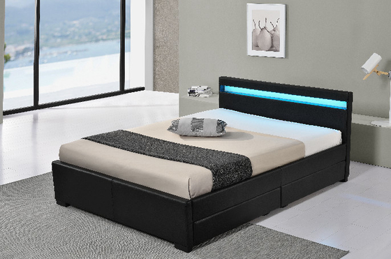 Full Bed Frame with LED Charging Station Storage Headboard and Drawers