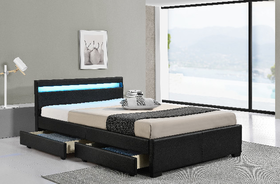 Full Bed Frame with LED Charging Station Storage Headboard and Drawers
