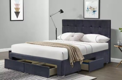 Upholstered Platform Bed Frame with 4 Storage Drawers, Easy Assembly