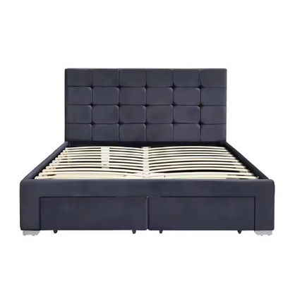 Upholstered Platform Bed Frame with 4 Storage Drawers, Easy Assembly