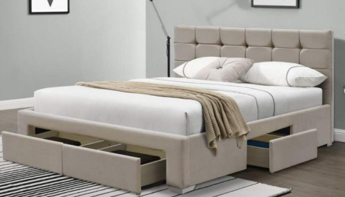 Upholstered Platform Bed Frame with 4 Storage Drawers, Easy Assembly