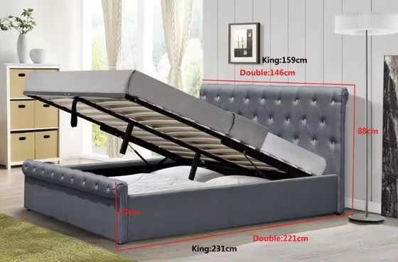 Lift Up Storage Bed Full Size Upholstered Bed with Tufted Headboard and Storage Underneath