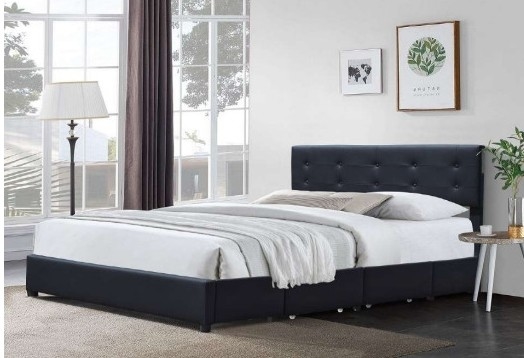 Black Uphostead  Faux Leather  Bed with Strong Function Of Storage
