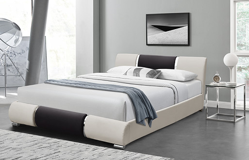 Minimalist Fashion Design Faux Leather Bed Black And White Pu Curve Bedstead