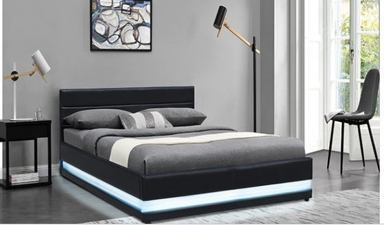 Home Furniture Full Queen Size Upholstered Platform Bed With LED Light
