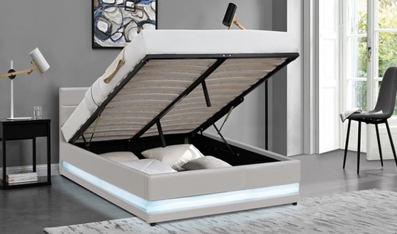 Home Furniture Full Queen Size Upholstered Platform Bed With LED Light