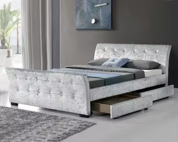 Velvet or Fabric Tufted Storage Bed with Multiple Color Options