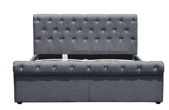 Diamond Buttons Gas Lift Storage Bed Double Size Grey Linen Ottoman Bed BSCI Certification