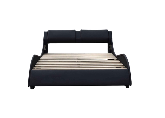 Queen Size Upholstery Plywood Bed Frame One Carton Packing Black Leather