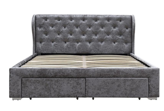 Fabric Tufted Storage Bed Crushed Velvet Silver Ottoman Drawer OEM Double Size Upholstered
