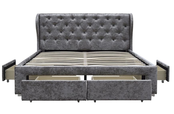Fabric Tufted Storage Bed Crushed Velvet Silver Ottoman Drawer OEM Double Size Upholstered
