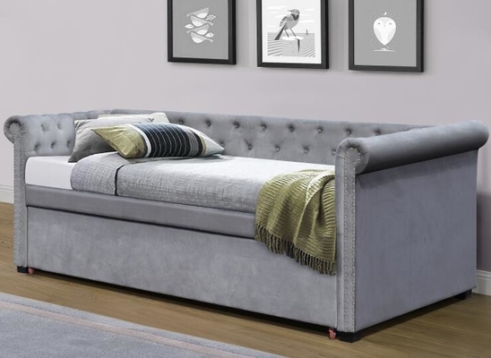 Full Size Velvet Upholstered  Daybed  Trundle Bed Chesterfield Grey Plush