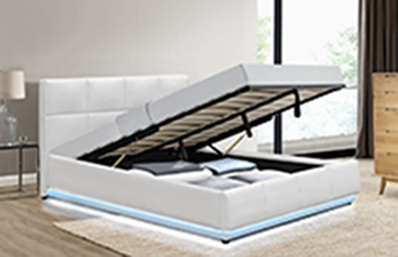 Luxury Storage Modern European Platform Bed White Faux Leather With LED Light 180*200cm