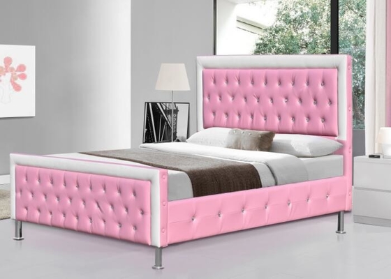 SF883 Pink Children Upholstered Bed Frame Faux Leather Double Size