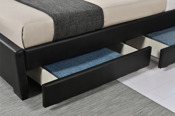 Pu Faux Leather LED Upholstered Bed With Storage Drawer 12 Months Warranty